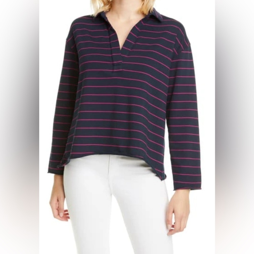 FRANK & EILEEN STRIPED LONG-SLEEVE PULLOVER HENLEY SWEATSHIRT SMALL